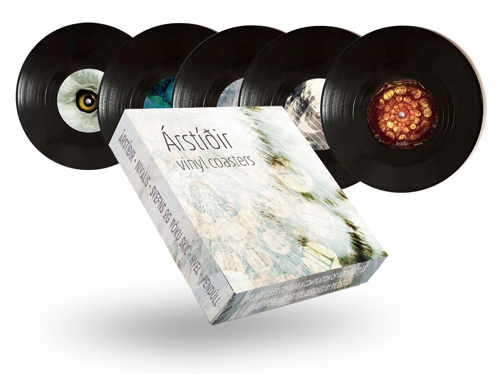 Vinyl shaped coasters 5 vinyl shaped coasters with Árstíðir album artwork